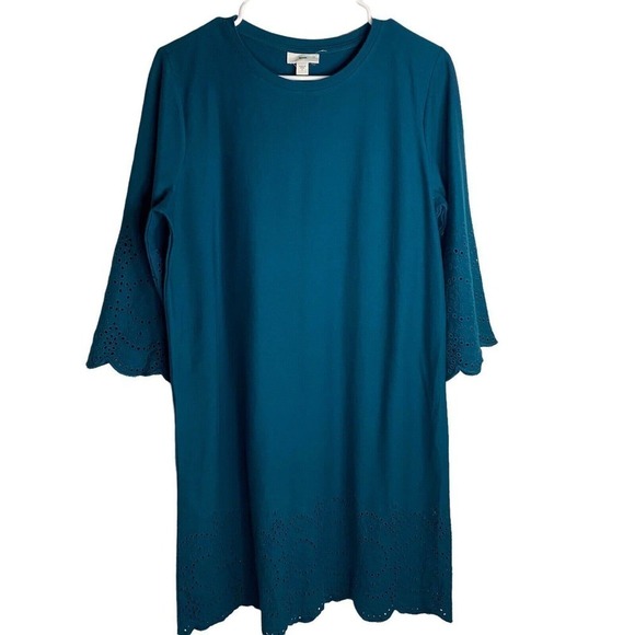 J.Jill Women Shift Dress Small Soft Eyelet Trimmed Bell Sleeve Pacific Small - Picture 9 of 9